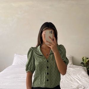 Zara Polka dot green blouse